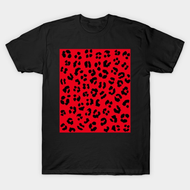 Red and Black Leopard Spots Print T-Shirt by OneThreeSix